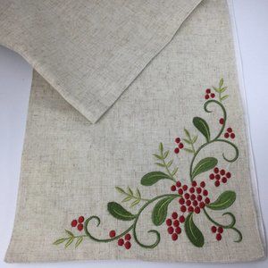 Table Runner Embroidered Branches Berries Leaves 6'L
